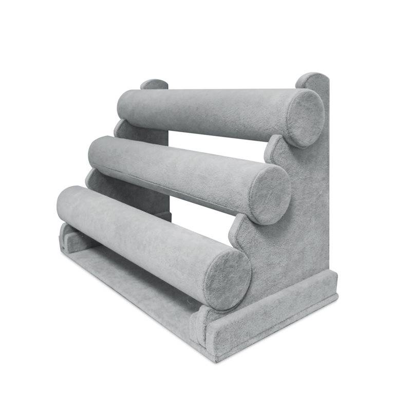 Expositor Pulseras 3 Niveles Terciopelo Gris