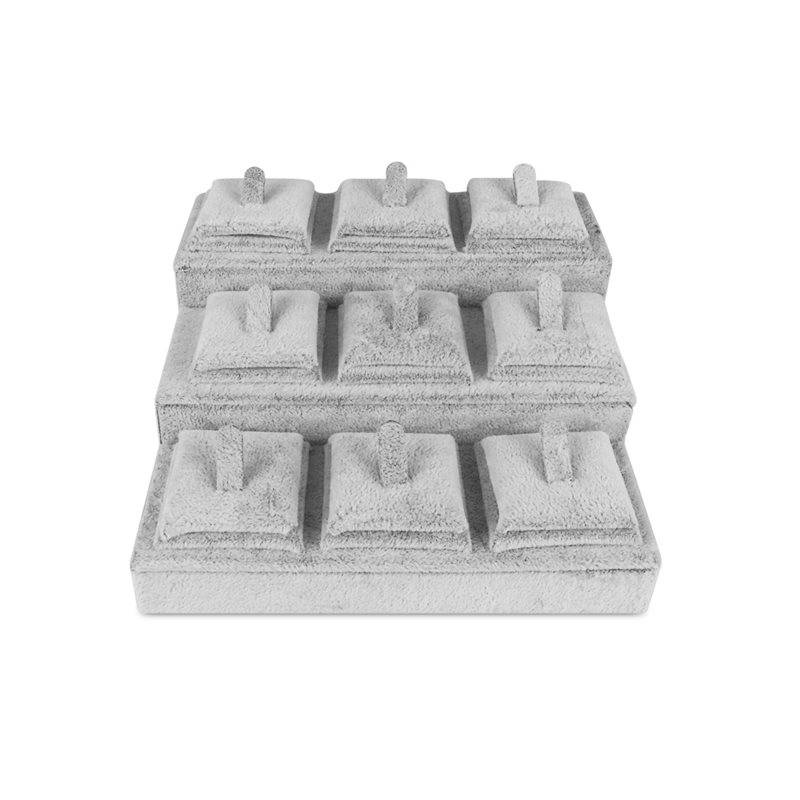 Expositor Anillos 3 Pisos Terciopelo Gris