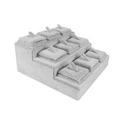 Expositor Anillos 3 Pisos Terciopelo Gris